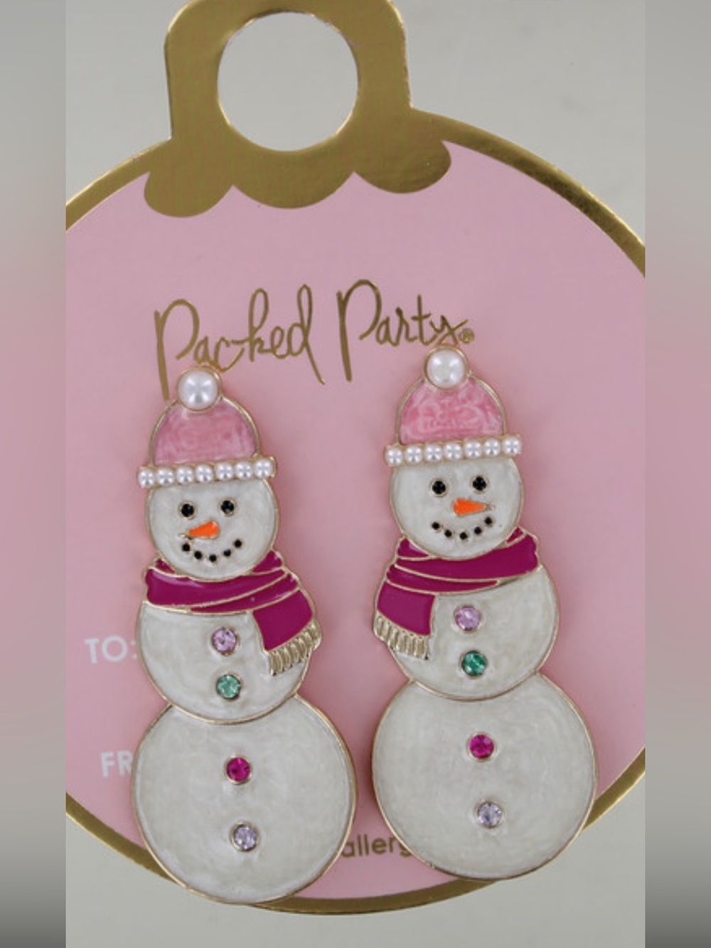 Pink Hat Snowman Drop Earrings